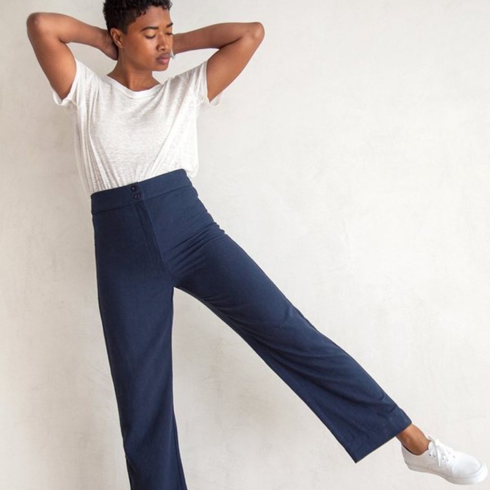 Ali Golden Silk Fly Front Pant - Navy